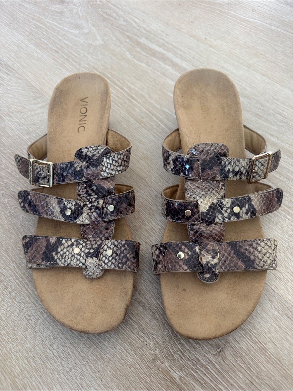 Vionic Women's Snake-Print Triple-Strap Sandal - Brown/Tan